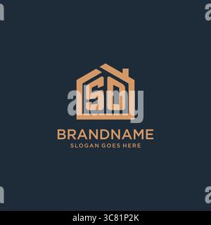 Initial letter SO logo with simple minimalist home shape icon design vector graphic Stock Vector