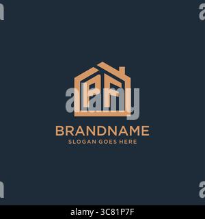 Initial letter PF logo with simple minimalist home shape icon design vector graphic Stock Vector
