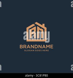 Initial letter RM logo with simple minimalist home shape icon design vector graphic Stock Vector