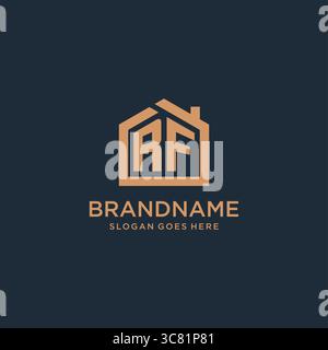 Initial letter RF logo with simple minimalist home shape icon design vector graphic Stock Vector