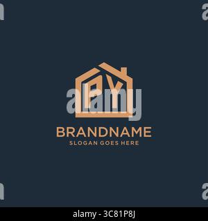 Initial letter PY logo with simple minimalist home shape icon design vector graphic Stock Vector