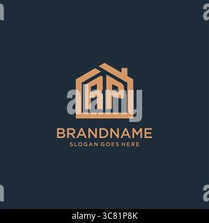 Initial letter RP logo with simple minimalist home shape icon design vector graphic Stock Vector