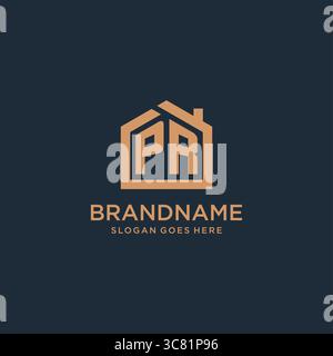 Initial letter PR logo with simple minimalist home shape icon design vector graphic Stock Vector