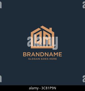 Initial letter QR logo with simple minimalist home shape icon design vector graphic Stock Vector