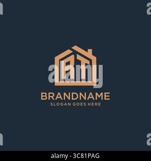 Initial letter RT logo with simple minimalist home shape icon design vector graphic Stock Vector
