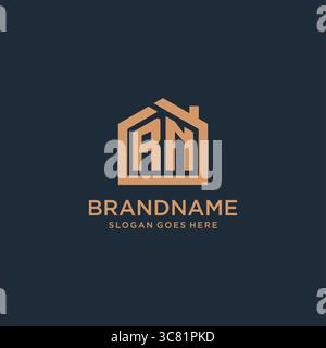 Initial letter RN logo with simple minimalist home shape icon design vector graphic Stock Vector