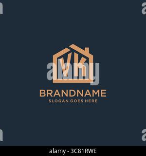 Initial letter VK logo with simple minimalist home shape icon design vector graphic Stock Vector