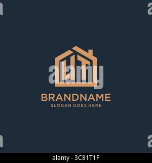 Initial letter WT logo with simple minimalist home shape icon design vector graphic Stock Vector