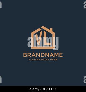 Initial letter VL logo with simple minimalist home shape icon design vector graphic Stock Vector