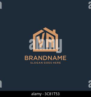 Initial letter VR logo with simple minimalist home shape icon design vector graphic Stock Vector