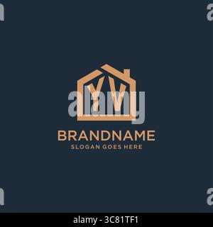 Initial letter YV logo with simple minimalist home shape icon design vector graphic Stock Vector