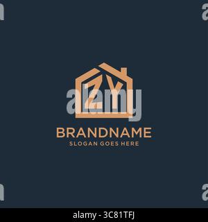Initial letter ZY logo with simple minimalist home shape icon design vector graphic Stock Vector