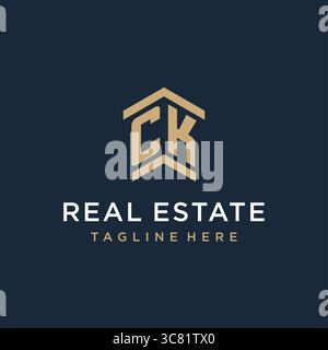 Initial CK logo for real estate with simple and creative house roof icon logo design ideas vector graphic vector graphic Stock Vector