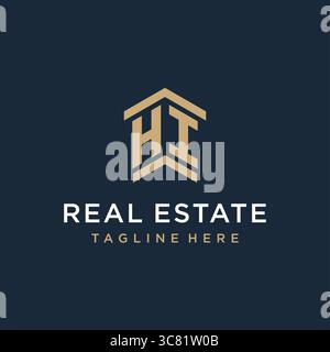 initial letter HI with simple house roof creative logo design for real ...