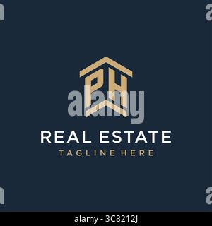 Initial PH logo for real estate with simple and creative house roof icon logo design ideas vector graphic vector graphic Stock Vector