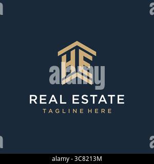 Initial HE logo for real estate with simple and creative house roof icon logo design ideas vector graphic vector graphic Stock Vector