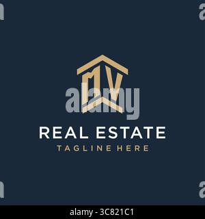 Initial MV logo for real estate with simple and creative house roof icon logo design ideas vector graphic vector graphic Stock Vector