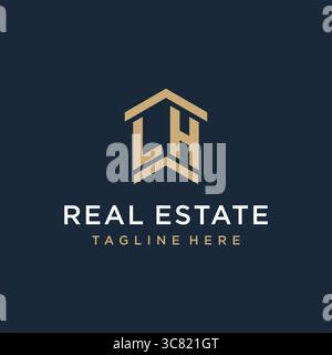 initial letter LH with simple house roof creative logo design for real ...