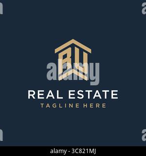Initial RU logo for real estate with simple and creative house roof icon logo design ideas vector graphic vector graphic Stock Vector
