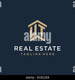Initial WT logo for real estate with simple and creative house roof icon logo design ideas vector graphic vector graphic Stock Vector