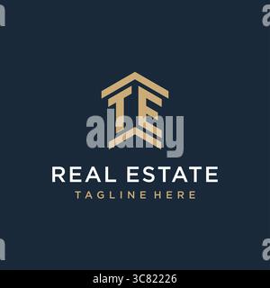 Initial TE logo for real estate with simple and creative house roof icon logo design ideas vector graphic vector graphic Stock Vector