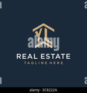 Initial YL home logo with creative house element in line art style ...