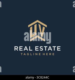 Initial UV logo for real estate with simple and creative house roof icon logo design ideas vector graphic vector graphic Stock Vector