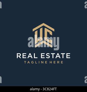 Initial WC logo for real estate with simple and creative house roof icon logo design ideas vector graphic vector graphic Stock Vector