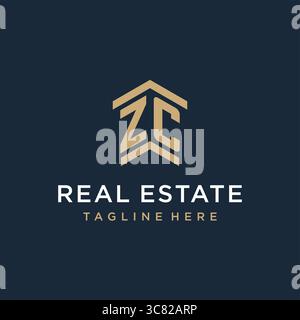 Initial ZC logo for real estate with simple and creative house roof icon logo design ideas vector graphic vector graphic Stock Vector