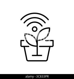 Illustration of a plant in a pot with digital connectivity, symbolizing smart gardening. Perfect for tech, nature, and modern lifestyle themes. Stock Vector