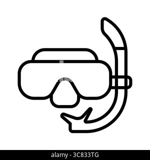 This line art illustration features a diving mask and snorkel, perfect for aquatic activities. Suitable for promotional materials related to snorkelin Stock Vector