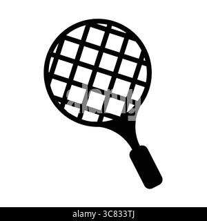 This illustration showcases a simple black tennis racket with a grid pattern design. Perfect for sports-related projects or fitness themes, capturing Stock Vector
