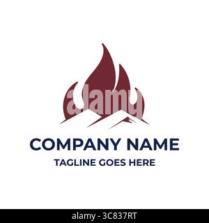 Simple Minimalist Fire Flame with Mountain Hill Logo Design Vector Stock Vector