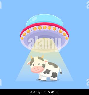 Cartoon UFO Abducting Cow Vector illustration Stock Vector