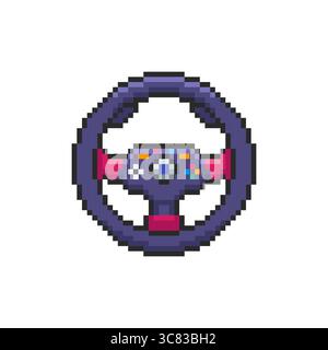 Pixel art Gaming Steering Wheel game asset design Stock Vector