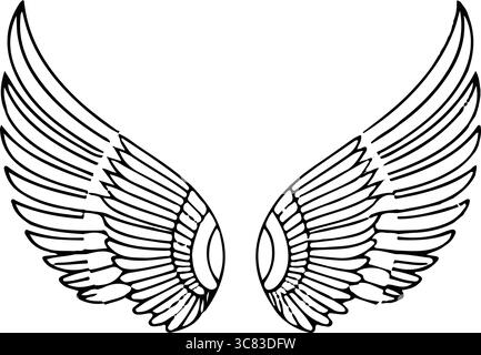 Cartoon angel wings set. Hand drawn wings isolated on white background ...