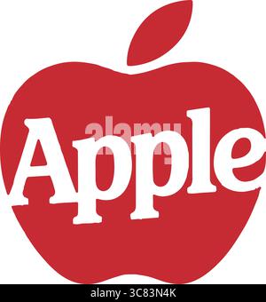 A logo design silhouette of a vibrant red apple Stock Vector