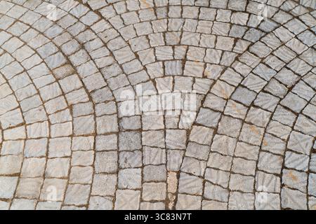 Sidewalk tiles. Closeup of paving slabs background. Street paving slabs. Cement block of the road. Cement brick squared stone floor background. Stock Photo