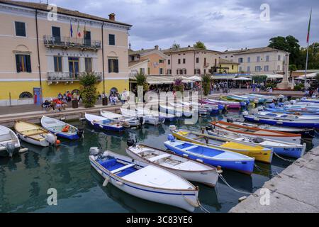 Fishing boats at the harbour, Bardolino, Lake Garda, Veneto, Italy Stock Photo
