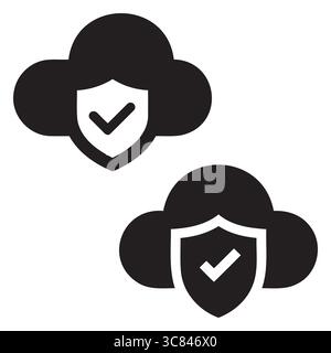 Premium Secure Cloud Computing Vector Icons Featuring Protected Data Storage and Verified Shield Symbols for Cybersecurity and Network Safety Graphics Stock Vector