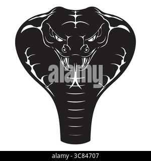 Aggressive King Cobra Snake Head Vector Illustration with Detailed Hood and Sharp Fangs Fierce Reptile Mascot for Sports Teams and Bold Graphic Logos Stock Vector