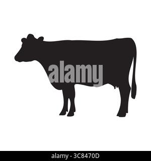 Black Cow Silhouette Icon Isolated on White Background Representing Farm Animal Livestock Agriculture Dairy Industry and Rural Farming Concept Stock Vector