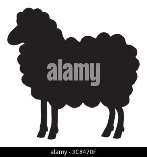 The Black Sheep Silhouette Icon Isolated on White Background Representing Farm Animal Livestock Wool Production Agriculture and Rural Farming Concept. Stock Vector