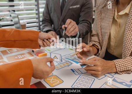 Process of creating an interface for a mobile app, user interface and experience concept, ux, ui, ux developer and ui designer, creative digital devel Stock Photo