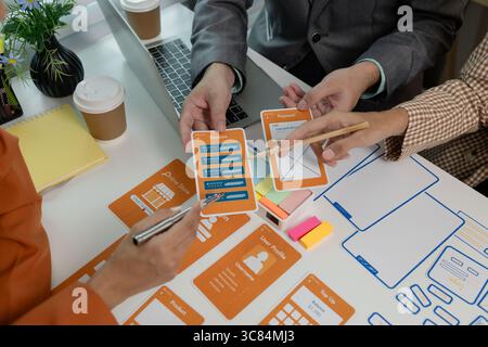 Process of creating an interface for a mobile app, user interface and experience concept, ux, ui, ux developer and ui designer, creative digital devel Stock Photo