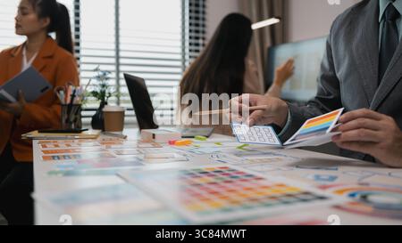 drawing website ux ui app for mobile phone application and development template layout, UI development, designer team working on a project of ux ui in Stock Photo