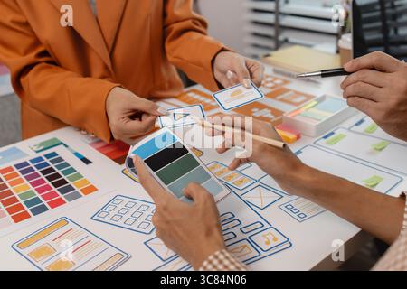 Process of creating an interface for a mobile app, user interface and experience concept, ux, ui, ux developer and ui designer, creative digital devel Stock Photo