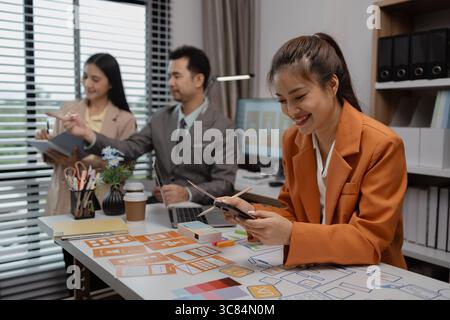 creative planning phone app development template layout, User experience concept, website designer, develop team UX designer working on smartphone app Stock Photo