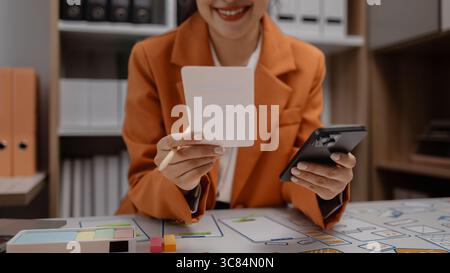 creative planning phone app development template layout, User experience concept, website designer, develop team UX designer working on smartphone app Stock Photo