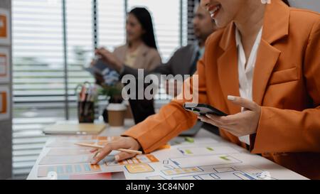 creative planning phone app development template layout, User experience concept, website designer, develop team UX designer working on smartphone app Stock Photo